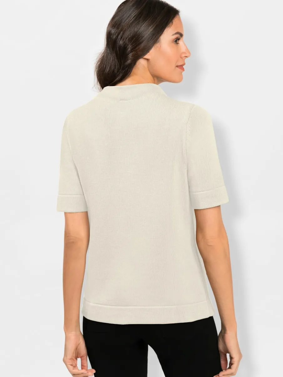 Pull à col montant coton manches mi-longues finition lisse