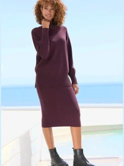 Pull col montant en tricot côtelé avec manches longues