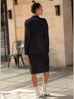 Pull col montant en tricot côtelé avec manches longues