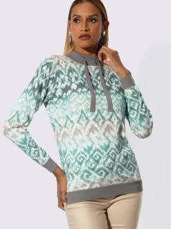 Pull à col montant en viscose avec motif abstrait et manches longues