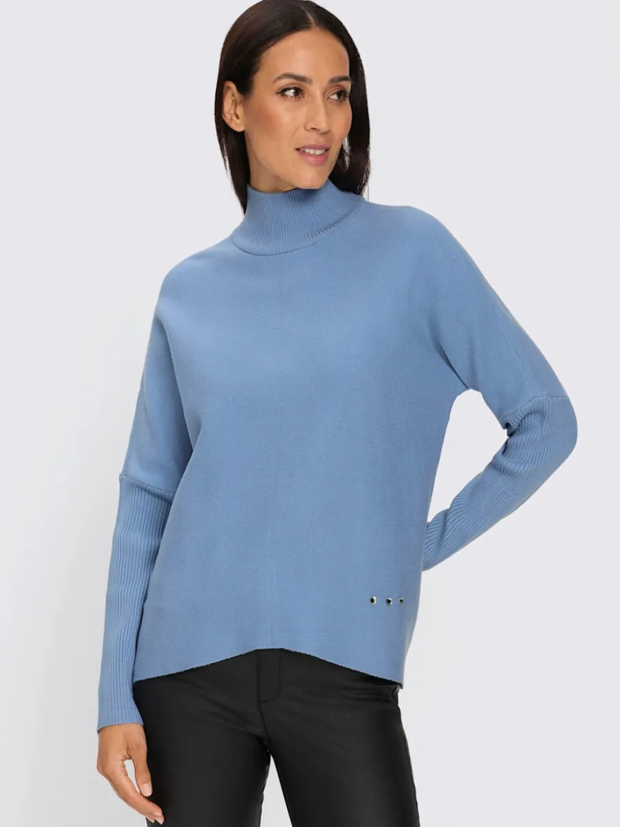 Pull à col montant en viscose doux à manches longues avec détails brillants