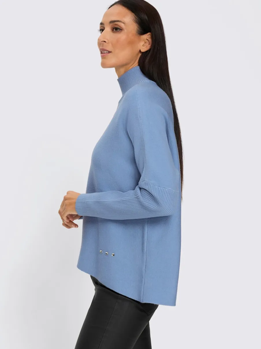 Pull à col montant en viscose doux à manches longues avec détails brillants