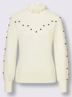 Pull à col montant froncé avec perles et tricot ajusté