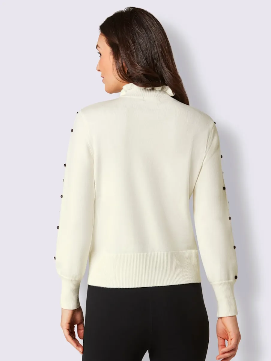 Pull à col montant froncé avec perles et tricot ajusté