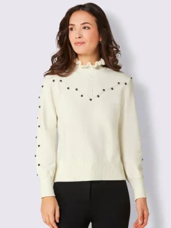 Pull à col montant froncé avec perles et tricot ajusté