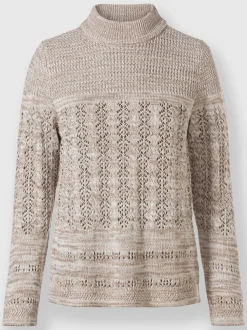 Pull à col montant à motifs ajourés en coton