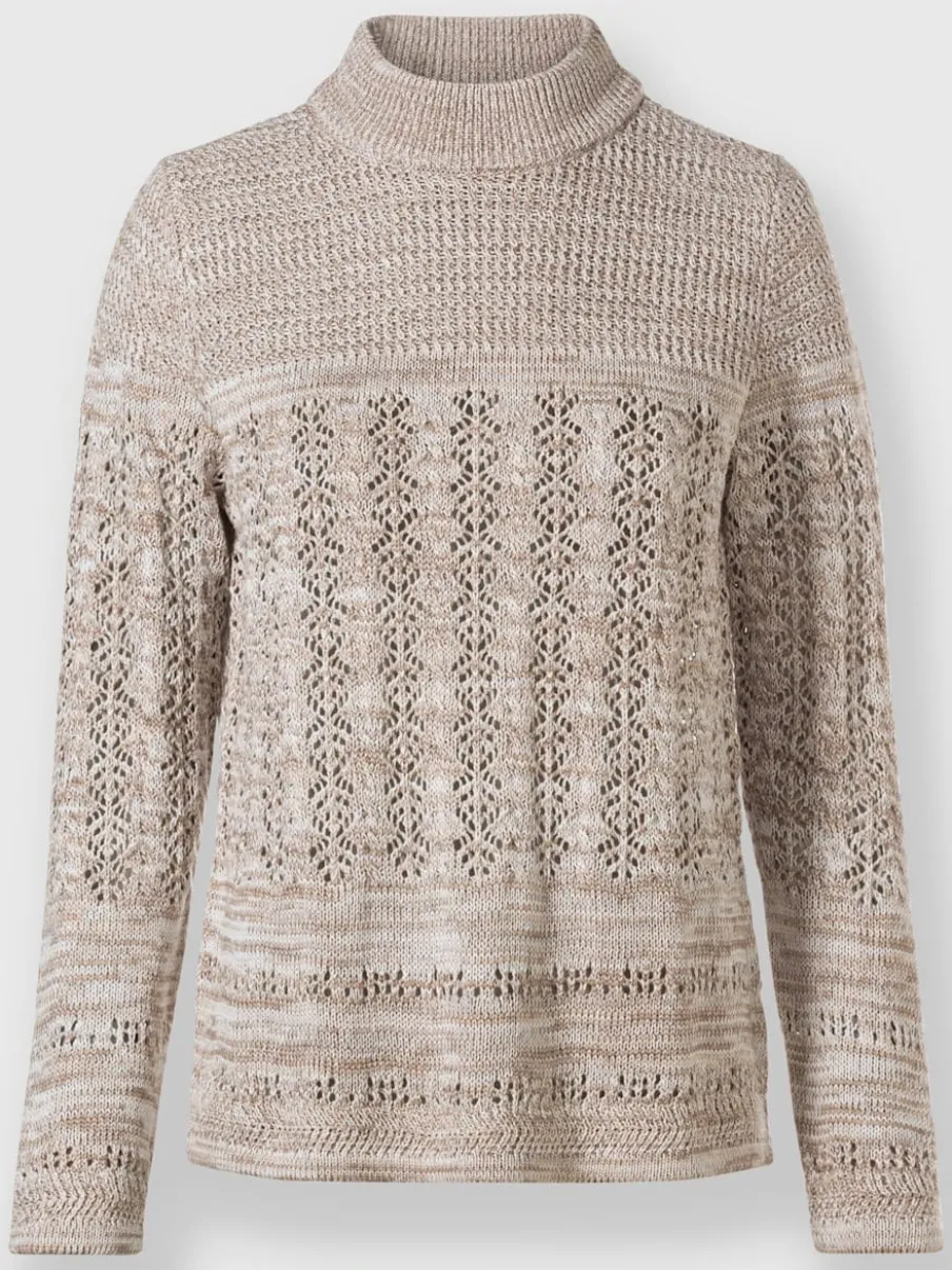 Pull à col montant à motifs ajourés en coton