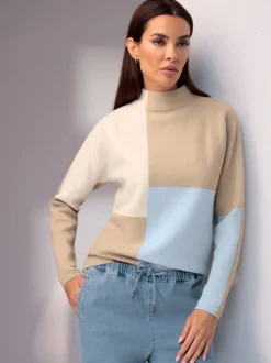 Pull à col montant à motifs color block avec manches longues
