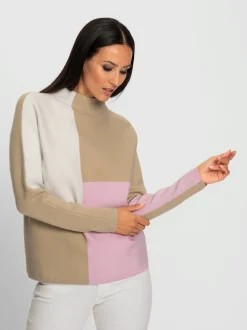 Pull à col montant à motifs color block avec manches longues