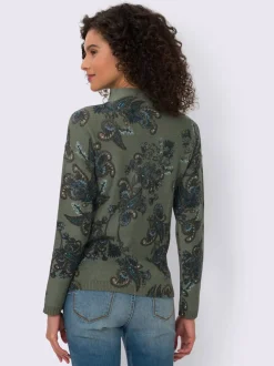 Pull à col montant motifs floraux et manches longues