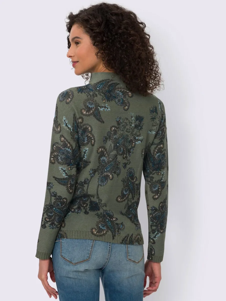 Pull à col montant motifs floraux et manches longues