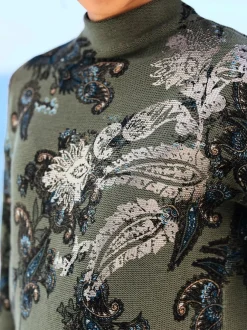 Pull à col montant motifs floraux et manches longues