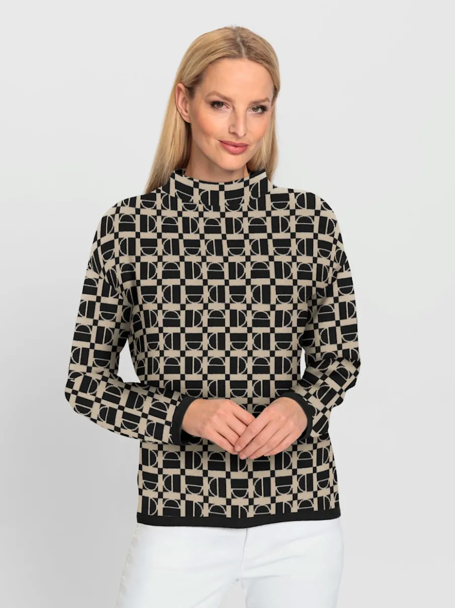 Pull à col montant à motifs graphiques et manches longues