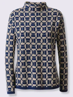 Pull à col montant à motifs graphiques et manches longues