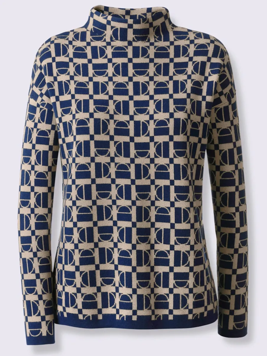 Pull à col montant à motifs graphiques et manches longues