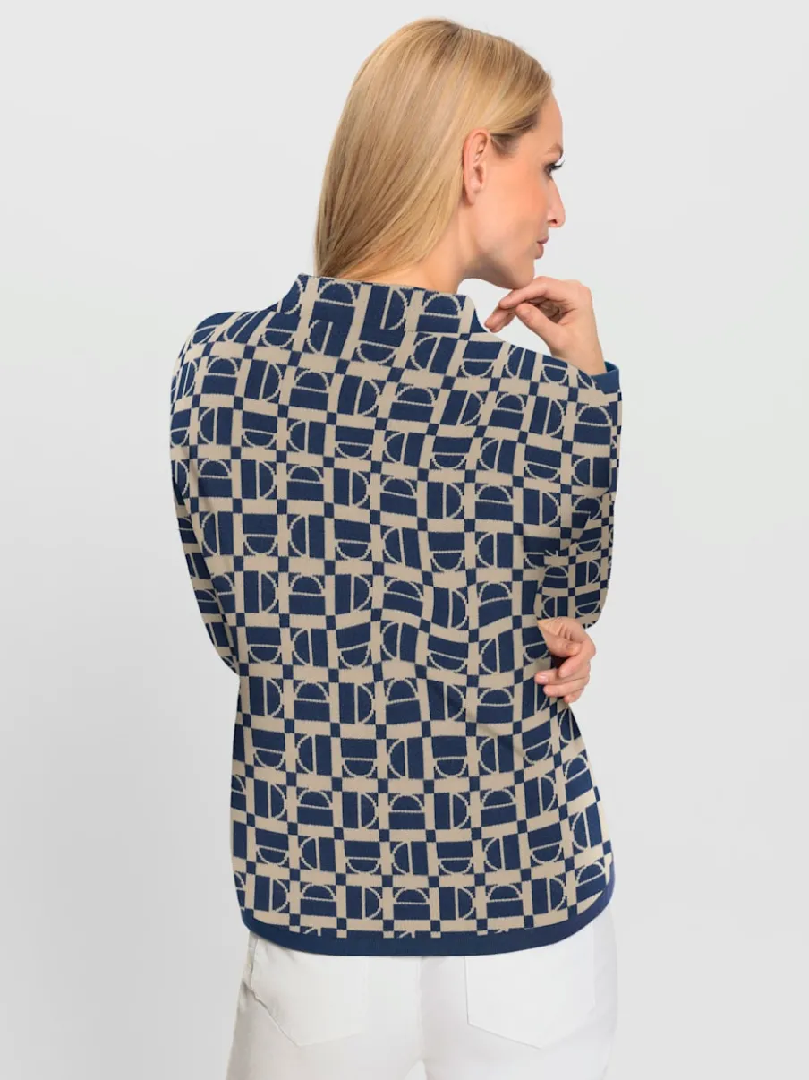 Pull à col montant à motifs graphiques et manches longues