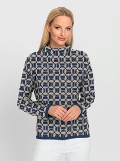 Pull à col montant à motifs graphiques et manches longues
