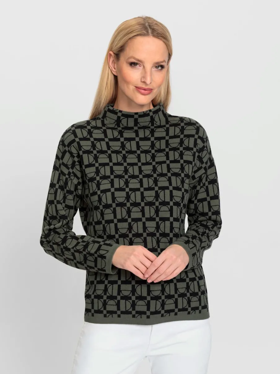 Pull à col montant à motifs graphiques et manches longues
