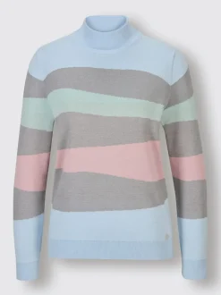 Pull à col montant à rayures multicolores en coton