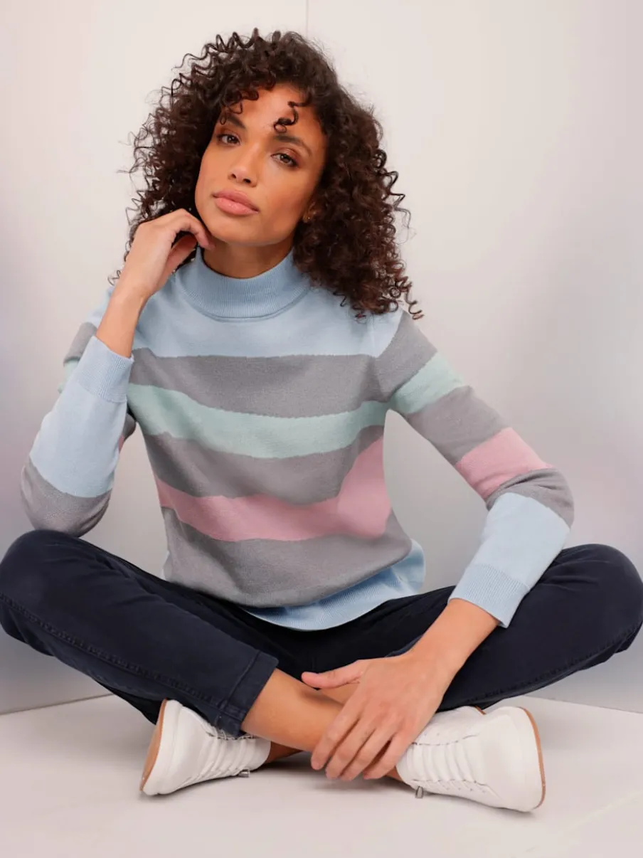 Pull à col montant à rayures multicolores en coton
