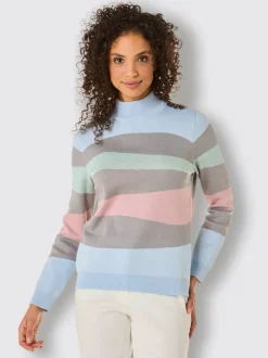 Pull à col montant à rayures multicolores en coton