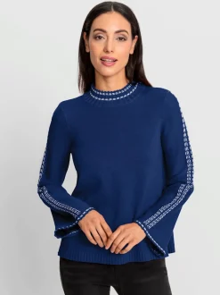 Pull à col montant tricot fin avec surpiqûres contrastées
