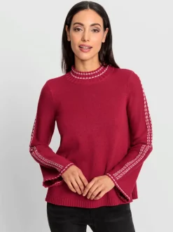 Pull à col montant tricot fin avec surpiqûres contrastées
