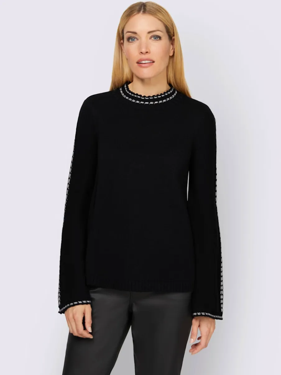 Pull à col montant tricot fin avec surpiqûres contrastées