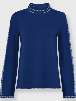 Pull à col montant tricot fin avec surpiqûres contrastées