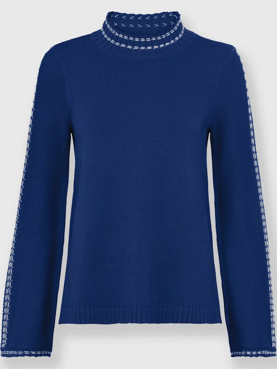 Pull à col montant tricot fin avec surpiqûres contrastées
