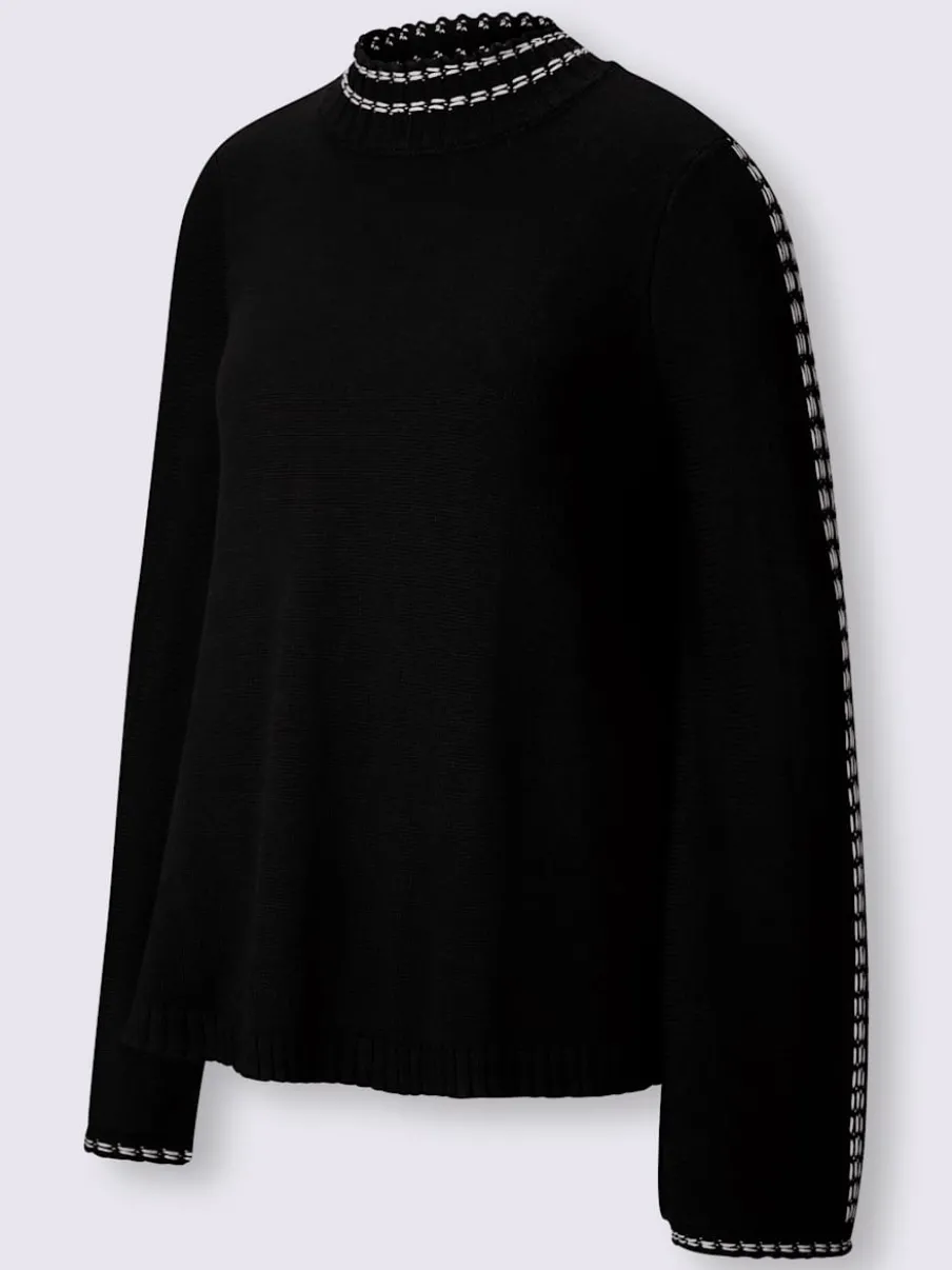 Pull à col montant tricot fin avec surpiqûres contrastées
