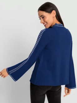 Pull à col montant tricot fin avec surpiqûres contrastées