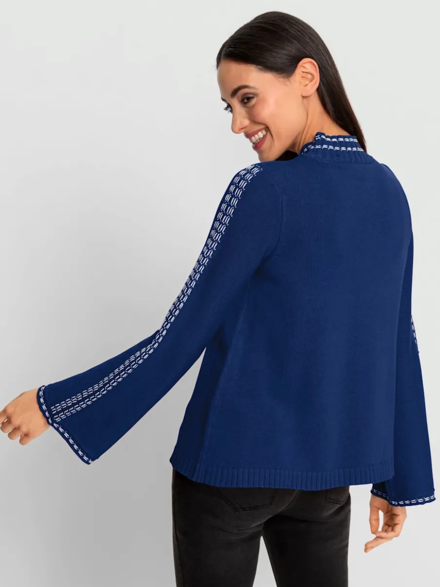 Pull à col montant tricot fin avec surpiqûres contrastées