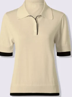 Pull à col polo avec empiècements contrastés et manches courtes