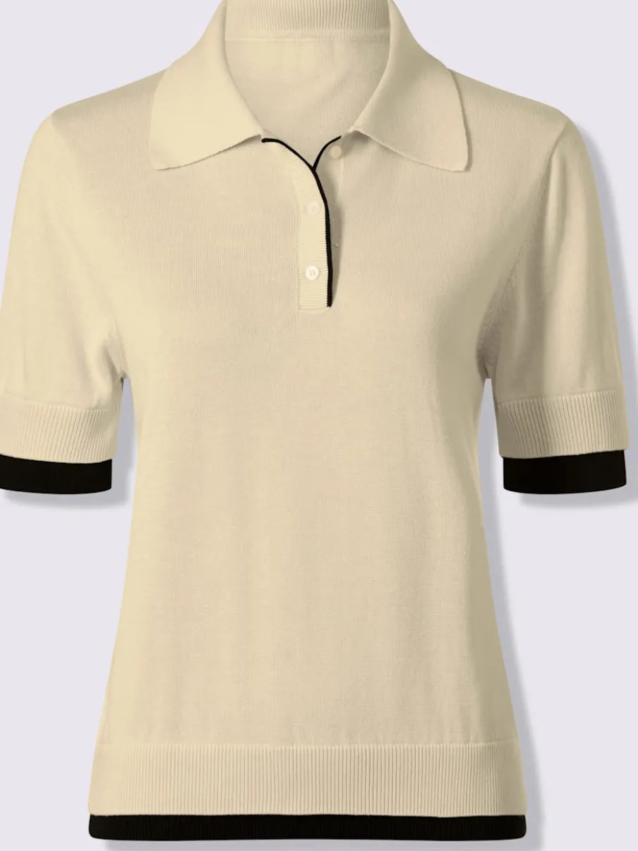 Pull à col polo avec empiècements contrastés et manches courtes