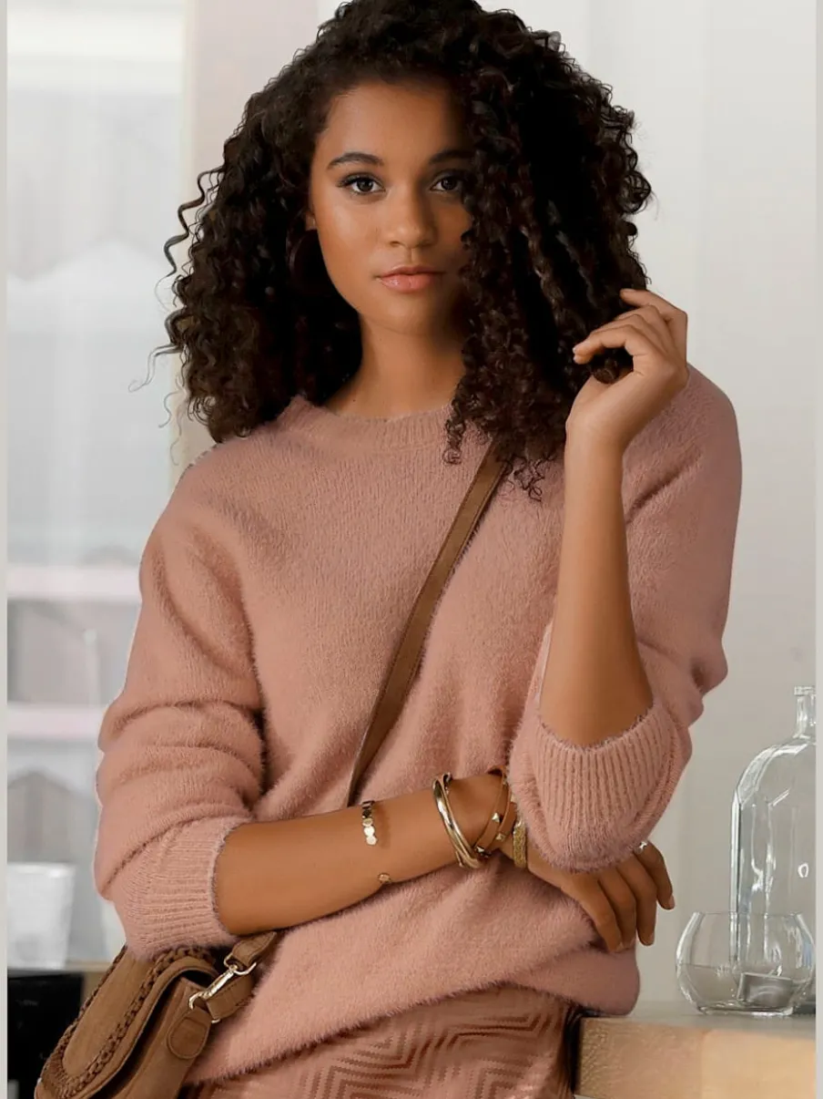 Pull à col rond avec mancherons en tricot doux et moelleux