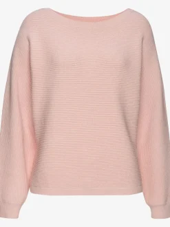 Pull col rond avec manches chauve-souris et ourlet droit en tricot côtelé