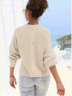Pull col rond avec manches chauve-souris et ourlet droit en tricot côtelé