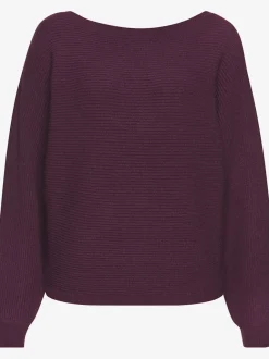 Pull col rond avec manches chauve-souris et ourlet droit en tricot côtelé