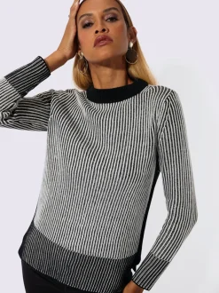 Pull à col rond avec manches longues et motifs rayés