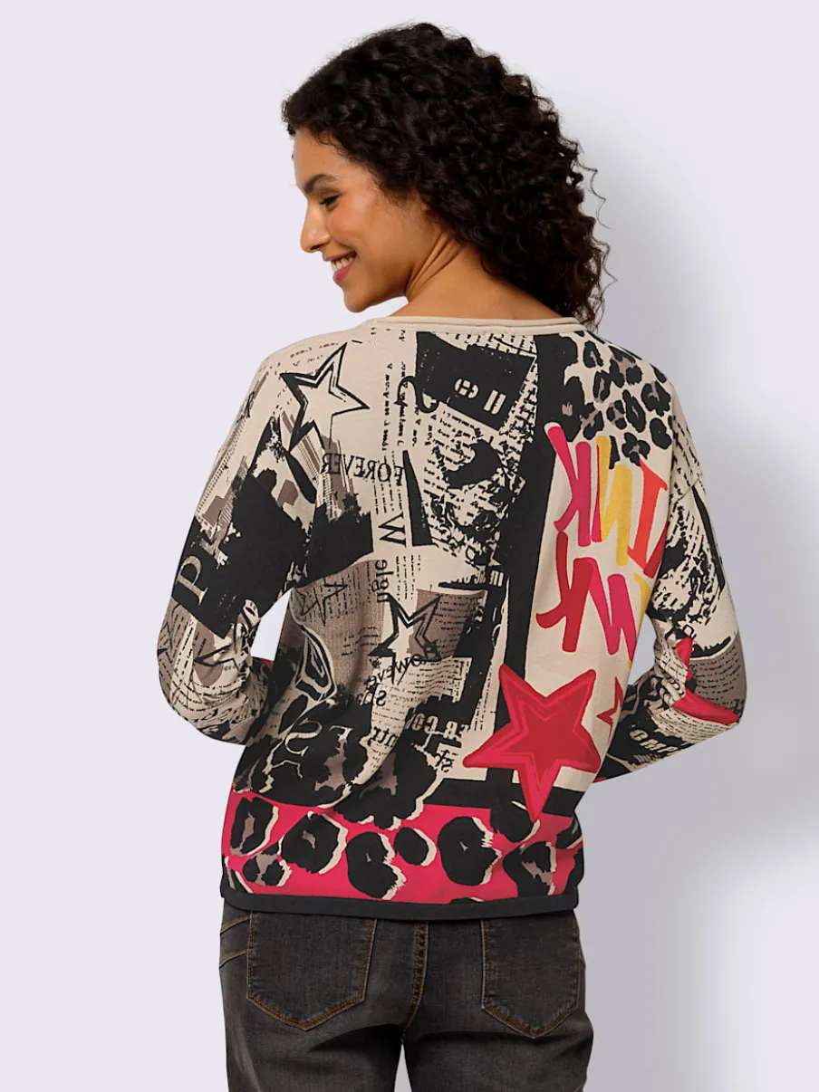 Pull à col rond et manches longues avec motifs animaux