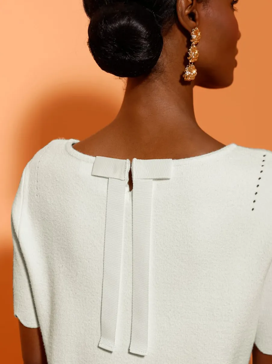 Pull à col rond à manches courtes en jacquard