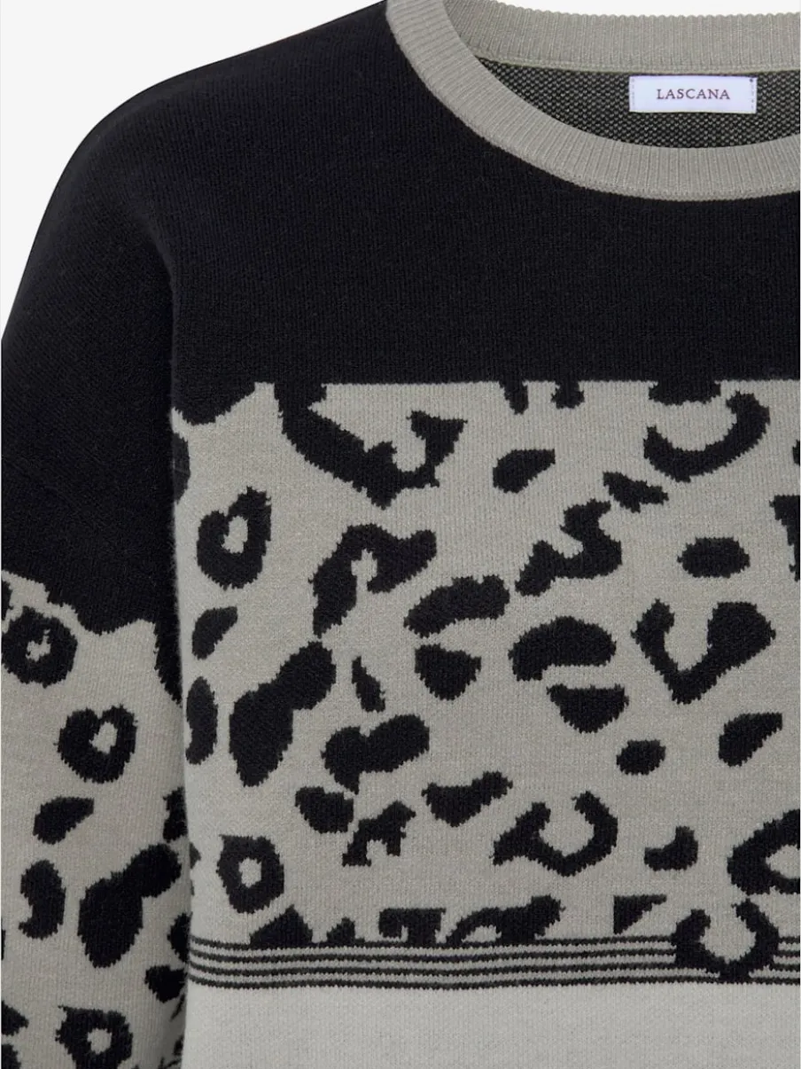Pull col rond à motifs léopard avec bords-côtes doux et coupe décontractée