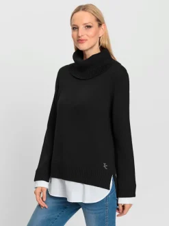 Pull à col roulé avec empiècements chemisier et fentes