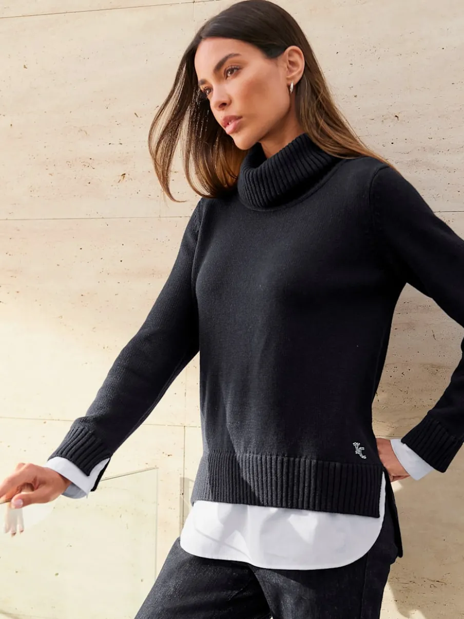 Pull à col roulé avec empiècements chemisier et fentes