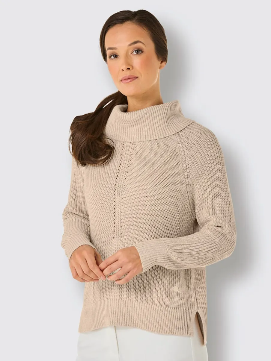 Pull à col roulé avec manches raglan et motif côtelé