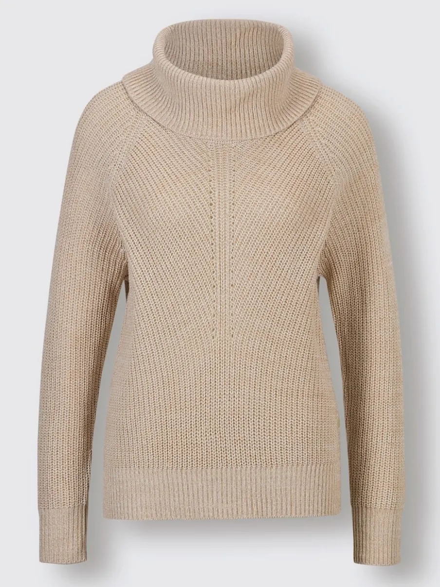 Pull à col roulé avec manches raglan et motif côtelé