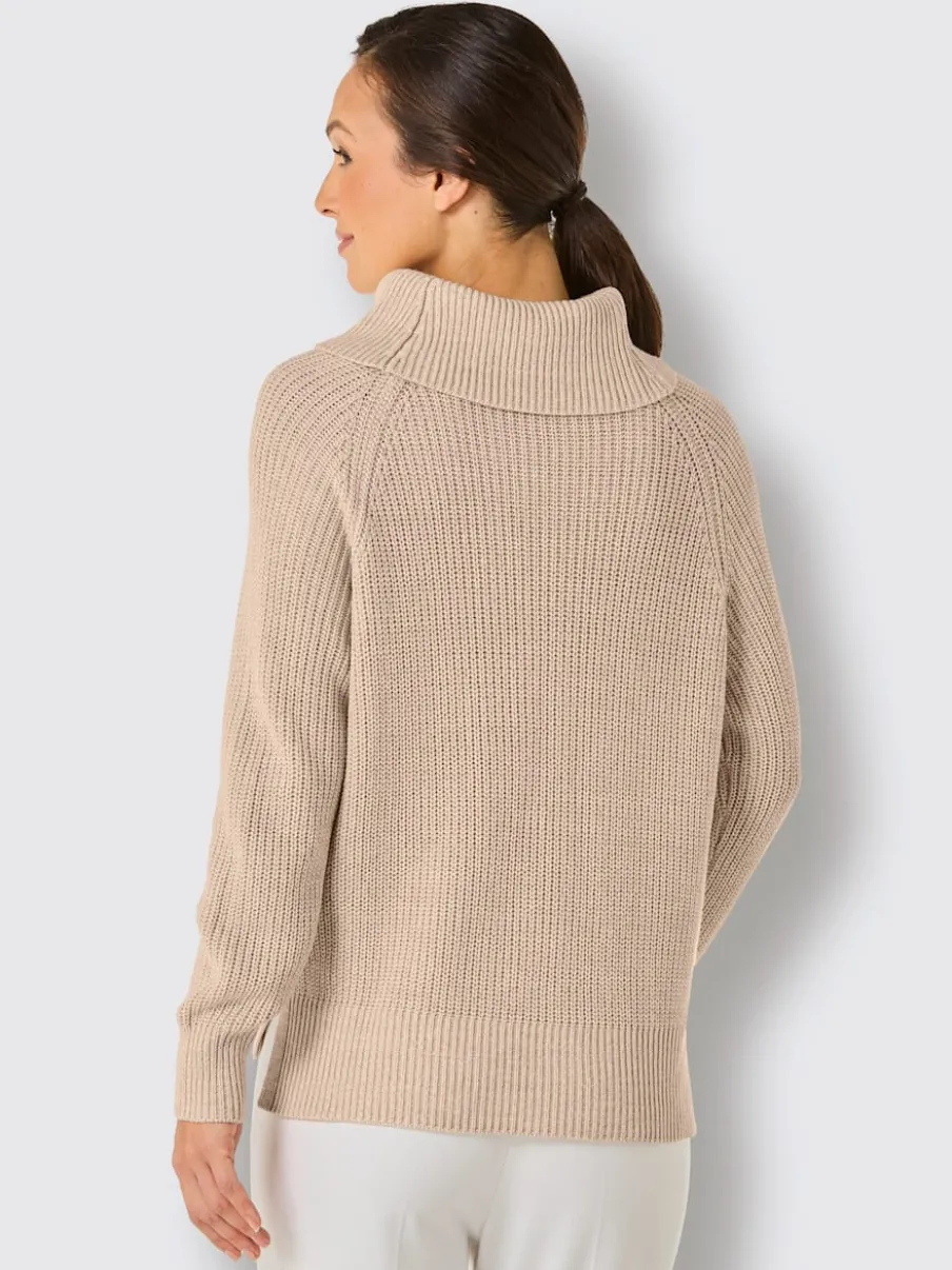 Pull à col roulé avec manches raglan et motif côtelé