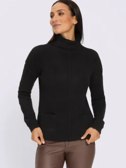 Pull à col roulé couture centrale devant