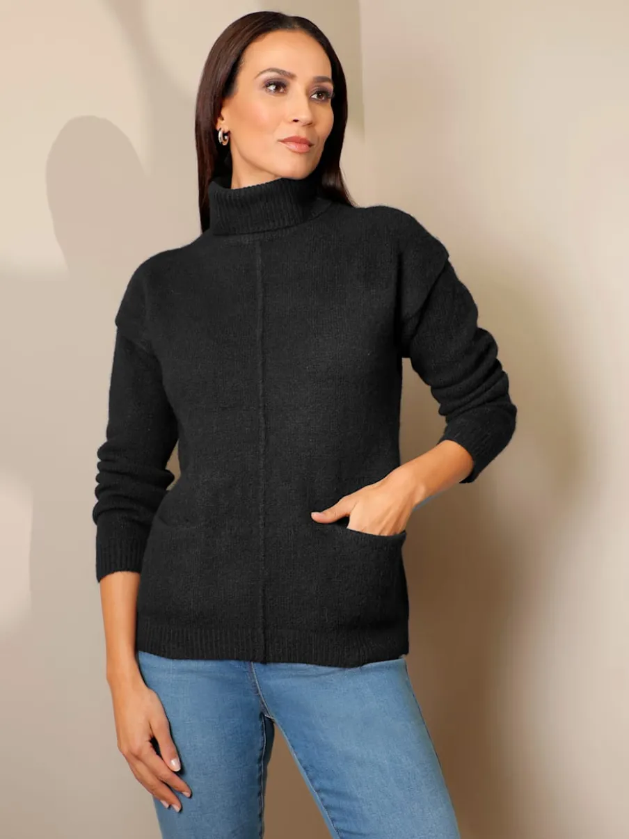 Pull à col roulé couture centrale devant